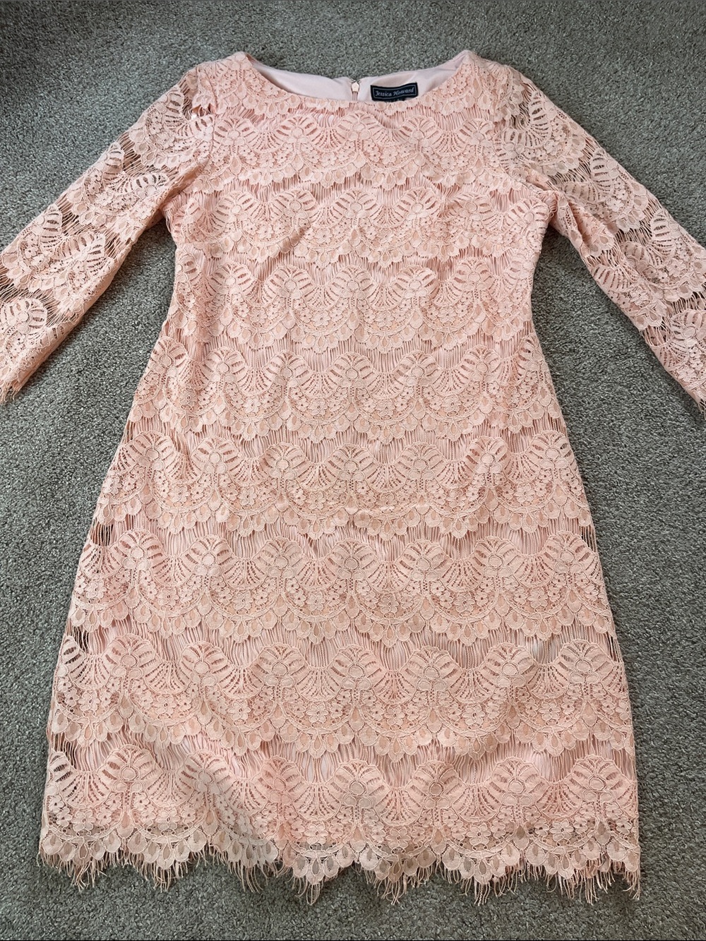 🍑🍑🍑Jessica Howard Elegant Bright Pastel Peach Boat Neck Lace Dress sz10 - Picture 16 of 16